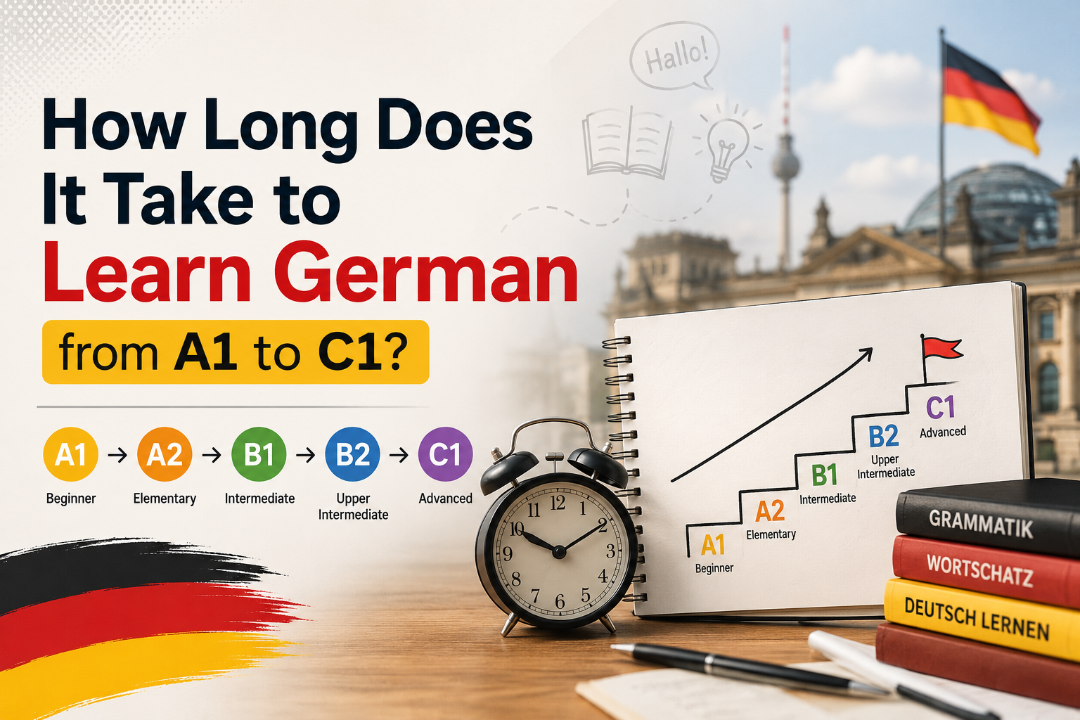 How Long Does It Take to Learn German from A1 to C1?